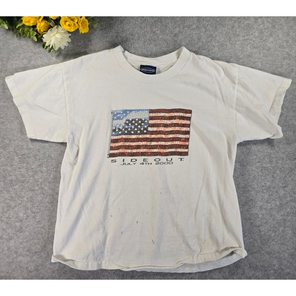 Sideout Other - Vintage Y2K Sideout Tee White July 4th 2000 American Flag TShirt Grunge Kids Med